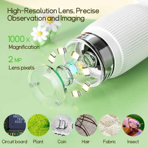 Portable Digital Microscope for Kids, Pocket Handheld Microscope Camera with 2'' Inch Screen, Educational Science Christmas Birthday Gifts for Age...