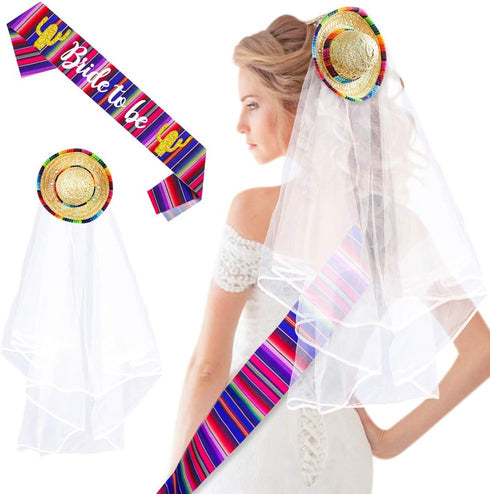 Final Fiesta Wedding Veil, Cinco De Mayo Mexican Themed Bridal Shower Party Favor, Bride to Be Satin Sash, Bachelorette Party Veil for Bride...
