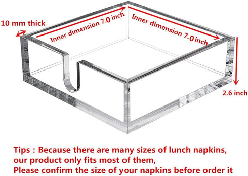 IEEK Acrylic Luncheon Napkin Holder,Decorative Napkin Tray for Dining Table and Kitchen,Clear Flat Napkin Holders Tissue Dispenser,7.1 x 7.1 x 2.6...