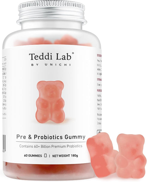 Unichi Pre & Probiotics Gummy, 60+ Billion Probiotics Combined with Prebiotic for Digestive Wellness and Inner Balance, NON-GMO, Yogurt Flavour, 6...