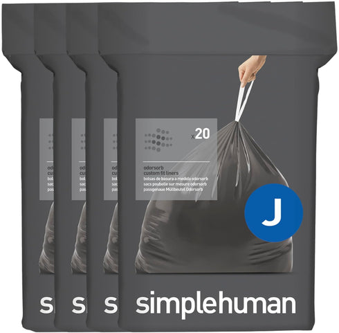 simplehuman Code J 80 Count, Genuine Odorsorb Custom Fit Liners, Drawstring Odor Absorbing Trash Bags in Dispenser Packs, 30-45 Liter / 8-12 Gallo...