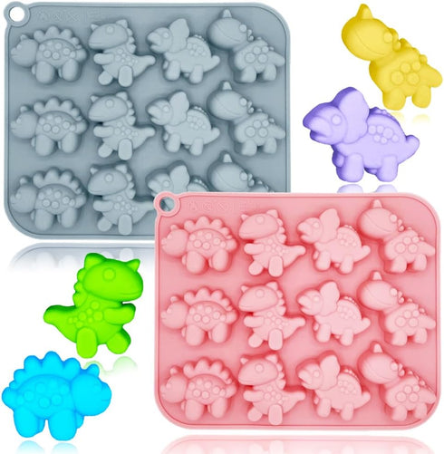 2 Pack Cute Dinosaur Silicone Molds 12 Cavity 3D Dinosaur Themed Baking Mould Tray DIY Baking Tool for Chocolate Cake Dessert Candy Mousse Pastry ...