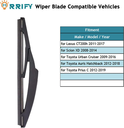 8" Rear Windshield Wiper Blade for Lexus CT200h 11-17, for Toyota Urban Cruiser 09-16, for Toyota Auris Hatchback 12-18, for Toyota Prius C 12-19,...