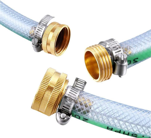 Hooshing 3/4" Garden Hose Repair Kit Solid Brass Male and Female Hose End Mender Fitting with Clamps...
