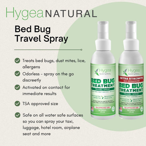 Bed Bug & Mite Extra Strength 3oz Travel Spray by Hygea Natural –TSA approved - New Formula 66% Stronger- Stain & Scent Free Treatment – Natural F...