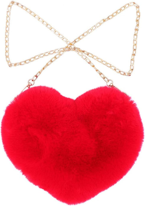 TENDYCOCO Heart Shaped Clutch Purse Faux Fur Shoulder Bag Crossbody Bag Fluffy Handbag...