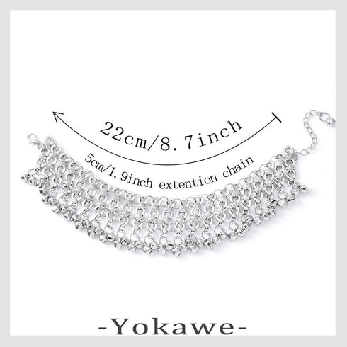 Yokawe Boho Anklets Bracelets Silver Bell Beaded Indian Anklet Chain Tassel Beach Barefoot Sandals Foot Jewelry for Women and Teen Girls?2Pcs?...