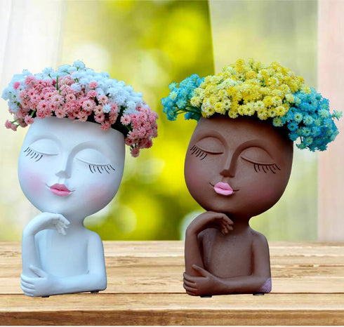Face/ Head Planters, Women Face Small Plant/ Flower Pots with Drainage for Indoor Outdoor Succulents, White Vase Decor for Women Gifts(7 Inch)...