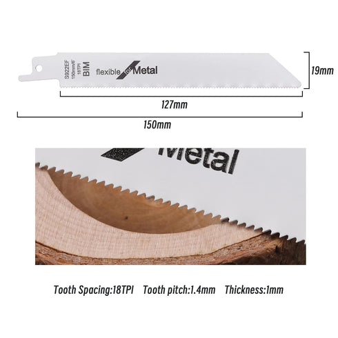 10PCS S922EF Reciprocating Saw Blades Metal 18TPI 150mm BIM Sabre Saw Blades for Cutting Metal 1.4mm Tooth Pitch Power Tool Accessories...
