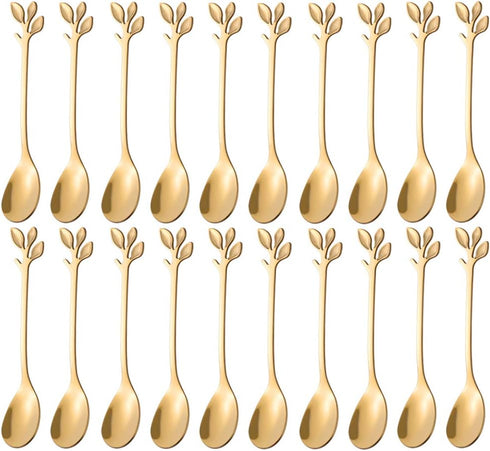 AnSaw 20-Pieces 4.7-Inch Small Coffee Spoons With Leaf Handle(Gold)...