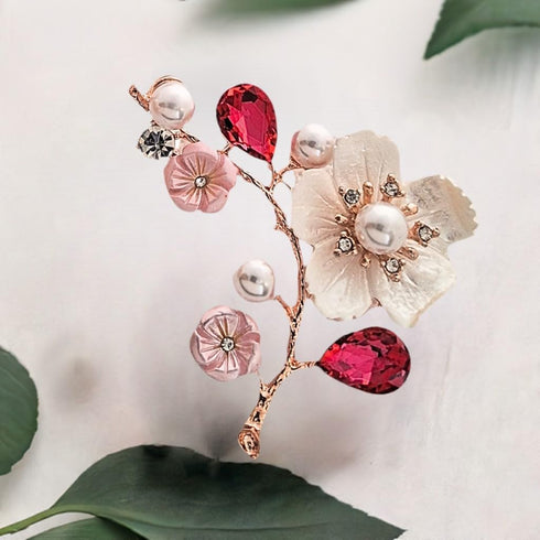 Luxury Brooch and pin for women, Elegant wedding pearl crystal rhinestones brooch, Cherry Blossom flower jewelry collection...