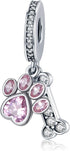 Dog Paw Charm Fit for Pandora Charms Bracelet Pink Crystals Dangle Charms Birthday Jewelry Gifts for women...