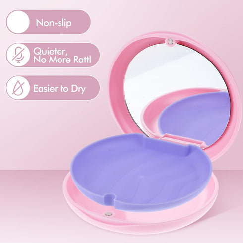 Retainer Case with Mirror Portable Slim Aligner Box Travel Mouth Guards Holder Cute Retainer Organizer for Dental Caring Tooth Brace Storage Acces...