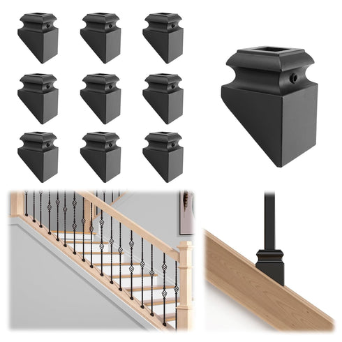 Muzata 10Pack Iron Baluster Shoes Slant Shoes with Screws for 1/2" Square Staircase Baluster Spindle Satin Black Baluster Shoes WT36...