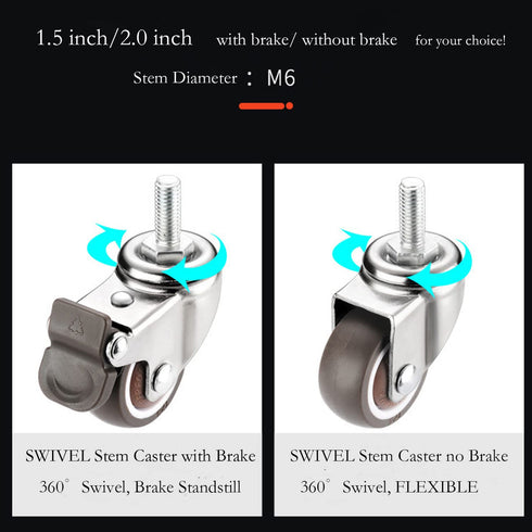 Stem Casters, 360 Degree Swivel Stem TPR Wheels with Metric M6-1.0x15mm Thread Rods Replacement Industrial Castors for Carts, Furniture, Dolly, Wo...