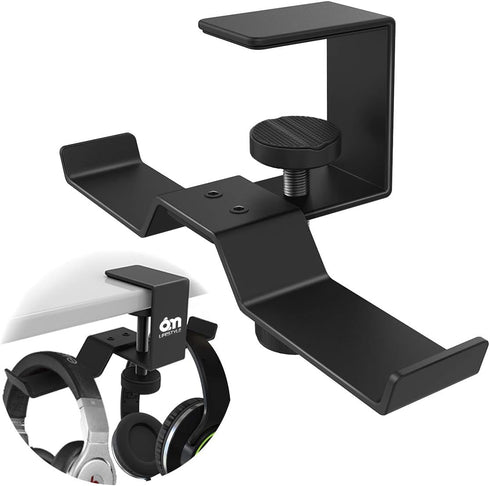 6amLifestyle Under Desk Dual Headphone Hanger, Metal Headset Stand Gaming Earphone Holder Universal Clamp on Desk Hanger Hook for All Headsets, Bl...