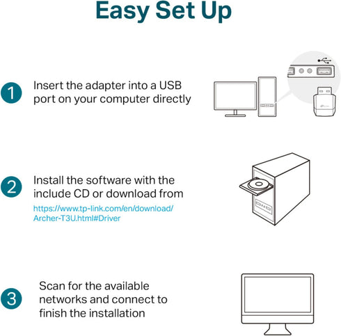 TP-Link Archer T2U 11AC USB WiFi Adapter - Dual Band 2.4G/5G AC600 Wireless Network Card, WiFi Dongle, Mini Size, Supports Windows (XP/7/8/8.1/10)...