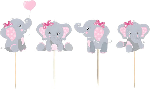 Finduat 48 Pieces Pink Elephant Cupcake Toppers for Girl Baby Shower Decorations Supplies, Baby Girl Birthday Party Supplies(Double Sided)...