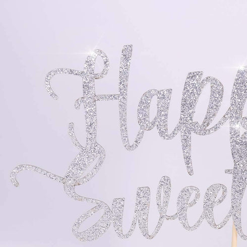 Happy Sweet 16 Cake Topper -Cheers to 16 Year - Happy 16th Birthday Cake Topper- Sweet Sixteen /16th Wedding Anniversary Party Decoration (Silver)...