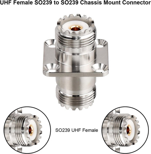 XRDS -RF SO239 to SO239 Chassis Mount Connector 2-Pack, SO239 UHF Female to Female 4 Hole Flange Panel Mount Adapter for PL259 UHF Antenna, CB &Am...