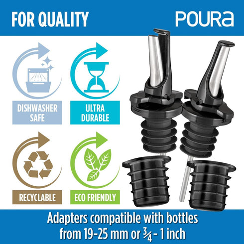 3-in-1 Liquor Pour spout with Built-in Fruit Fly Protection - Dishwasher Safe Hygienic Alcohol Speed Spouts - Also for Olive Oil, Juice, Syrup. Bl...