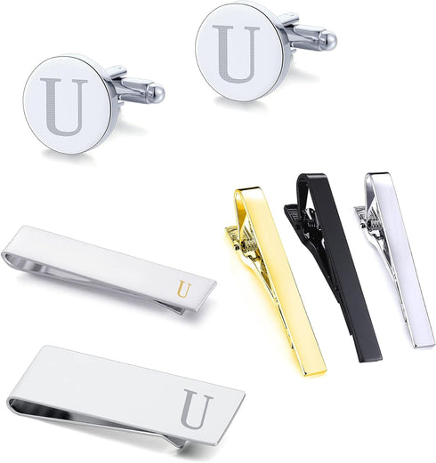 Tornito 7Pcs Cufflinks Tie Bar Button Shirt Studs Money Clip Personalized Initials Alphabet Engraved Letter A-Z for Men Business Wedding...