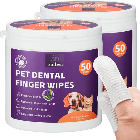 Teeth Cleaning Finger Wipes for Dogs & Cats, Soft Pet Dental Care Wipes, Disposable Pet Tooth Brushing Wipes, Gentle Cleaning & Gum Care Finger Pe...
