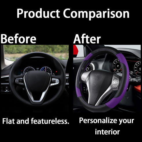 Leather Car Steering Wheel Cover, Universal 15 Inch for Car Truck SUV, Non-Slip and Breathable, Sport Style Design Odorless Steering Wheel Protect...