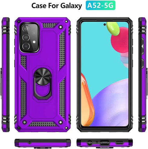 for Samsung A52 Case, Galaxy A52 Case with HD Screen Protector, Military-Grade Ring Holder Kickstand Car Mount 15ft Drop Tested Shockproof Cover P...