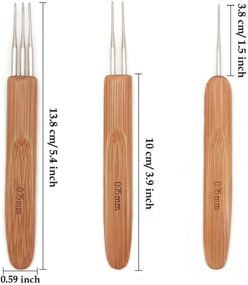 4pc Dreadlock Crochet Needle Hook for Hair Tool 0.75 0.5mm Crochet Hooks Needle for Hair Dreadlocks Bamboo Handle Weaving Needles Steel Crochet Ho...