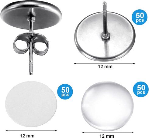 200 Pieces Sublimation Stainless Steel Blank Stud Earring Set Includes 50 Bezel Blank Setting 50 Aluminum Sheets with 50 Glues 50 Glass Discs for ...