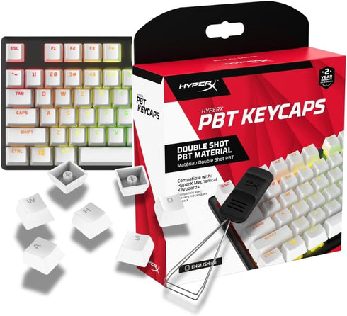 HyperX PBT Keycaps – Full Key Set, Double Shot PBT Material, English (US) Layout, 104 Keys – White...