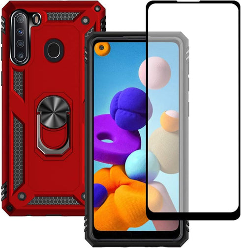 Samsung A21 Phone Case, Galaxy A21 Phone Case with Screen Protector, Military Grade Protective Cases with Ring for Samsung Galaxy A21 (Red)...