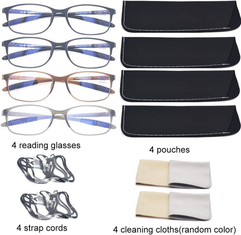 4 Pack Computer Blue Light Blocking Reading Glasses Flexible Lightweight Anti Eyestrain Portable Readers for Women Men +2.00...
