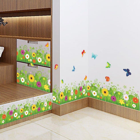 Amaom® Removable Beautiful Green Sunflower Flowers Grass with Flying Butterfly Wall Decals Murals Home Art Decor Peel Stick Wall Stickers for Wall...