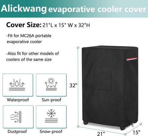 AIickwang Outdoor Portable Evaporative Air Cooler Cover,600D Heavy Duty Waterproof Evaporative Cooler Cover for Hessaire MC26A Evaporative Cooler,...
