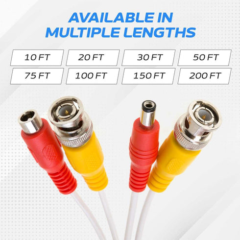 20FT White Premade BNC Video Power Cable Extension Wire for CCTV, Security Camera, DVR, Surveillance System, All in One Plug & Play Cord...