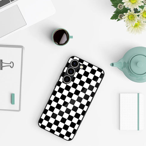 Tnarru Compatible with Samsung Galaxy S23+ Case Checkered Pattern Hard PC Back and Soft TPU Sides Scratchproof Shockproof Protective Case for Sams...