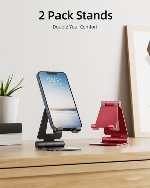 Nulaxy 2 Pack Dual Folding Cell Phone Stand, Fully Adjustable Foldable Desktop Phone Holder Cradle Dock Compatible with Phone 14 13 12 Pro Xs Xs M...