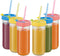 Glass Drinking Bottle Travel Drinking Jars 6 Pack, 16oz Mason Jars Regular Mouth Beverage Bottle with Airtight Lids &Straws, Reusable Water Bottle...