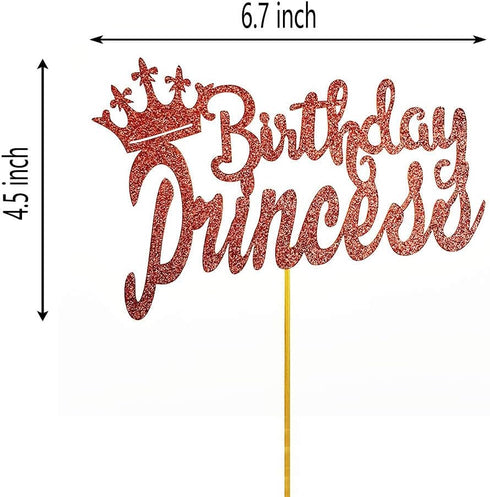Rose Gold Glittery Cake Topper for Princess Birthday Party Decorations...