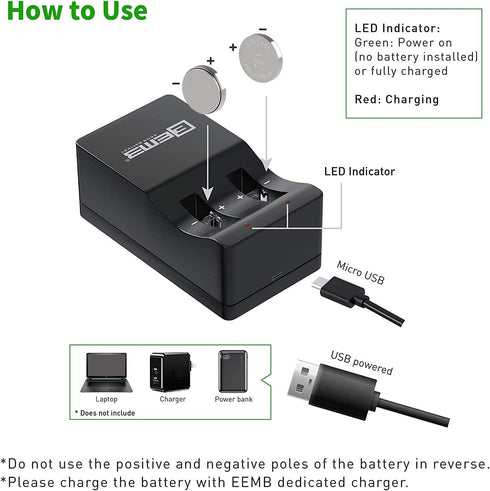 EEMB LIR2450 Rechargeable Battery 2450 Li-ion Battery Charger with 3.7V 120mAh Lithium-ion Coin Cell Battery...