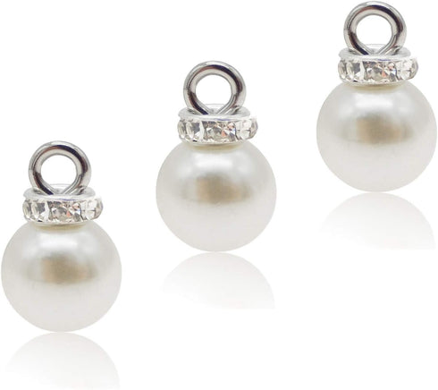 100pcs 8mm White Imitation Pearl Charms Pendants Faux Pearl Beads Charms with Rhinestone for Dangle Earrings Necklace Jewelry Making...