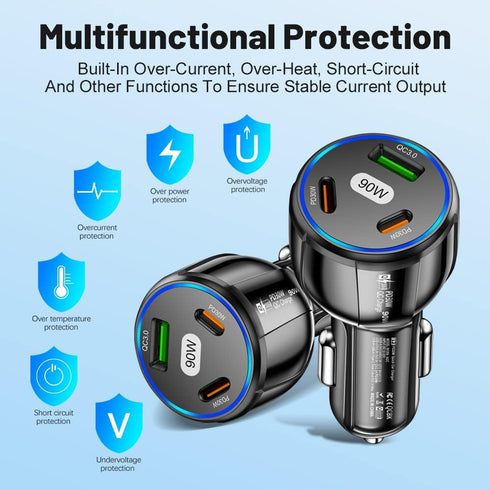 Car Fast Charger,90W Type C Car Charger Car Accessories, Car Accessories Cigarette Lighter USB Car Charger Compatible with iPhone 14/13/12/Mini/Pr...