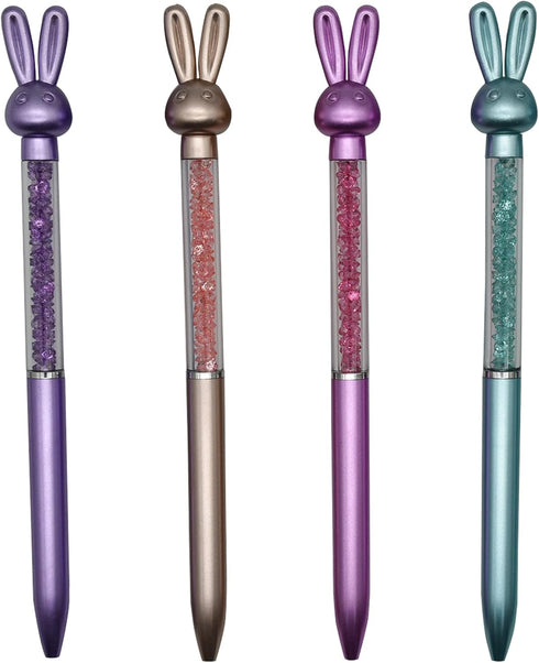 Maydahui 24PCS Retractable Rabbit Ballpoint Pen Colorful Crystal Quicksand Pen Cute Animal Gem Pen Black Ink for Girls School Party...