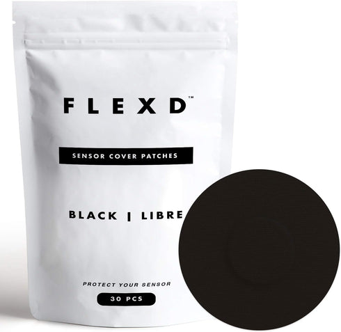 Flexd - Libre 3 Sensor Covers Waterproof, Freestyle Adhesive Patches (Pack of 30) Round, Black...