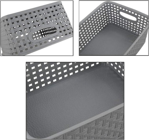 Teyyvn Plastic Storage Basket, 10.03" x 7.59" x 4.09", Pack of 6, Gray...