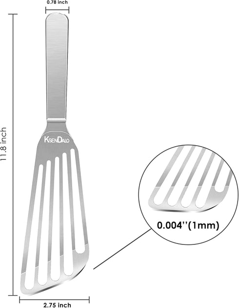 KSENDALO Thin Fish Spatula Stainless Steel -Flexible Slotted Egg Flipper with Angled Blade & Comfortable Hollow Grip, Metal Turner for Fish Egg Om...