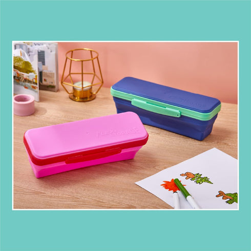 It's Academic Flexi Storage Box with Lid, Compact and Collapsible Pencil Case Design for Craft and School Supplies, Pink and Blue, 2 Pack...