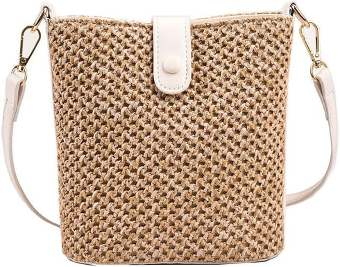 Women Small Faux Straw Bag Mini Woven Bucket Bag Summer Beach Bag Fashion Crossbody Bag Shoulder Bag Handbag...
